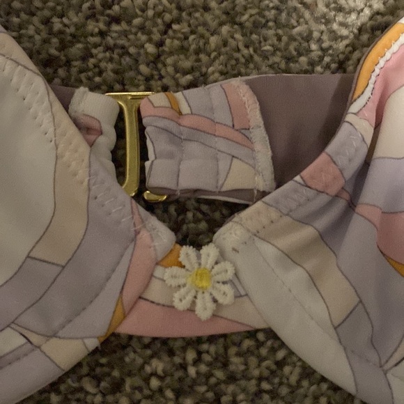 Lolli brand mod print daisy underwire pastel semi bra style bikini top - Picture 2 of 4